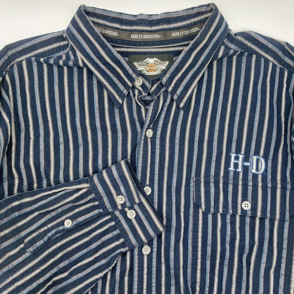 Harley Davidson Genuine Long Sleeve Button Up Shirt Embroidered Men's 3XL Navy - Picture 2 of 7